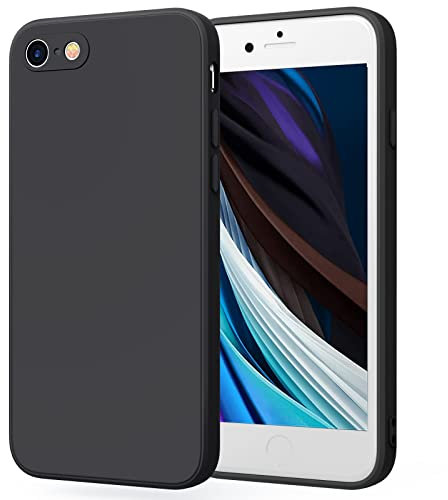 YLK Coque Compatible avec iPhone SE2022/SE 2020/iPhone 8/7, Coque Intégrale Ultra Fine en Silicone avec Doublure en Microfibre Douce, Design à Bords Droits (Noir)