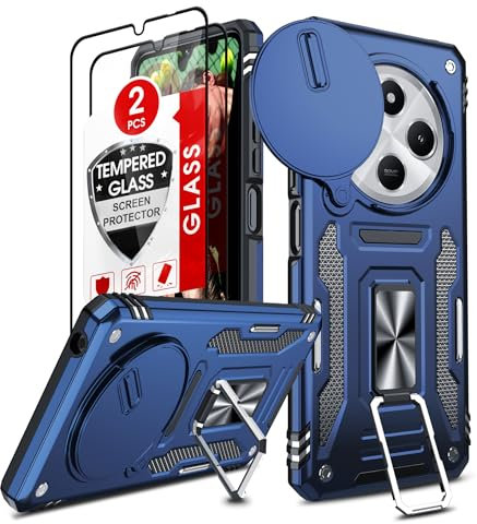 LeYi Handyhülle für Redmi 14 C 4G Hülle [2 Hartglas Schutzglas] Militärschutz Standard Kamera Schutz Handy Hüllen Ständer Armor Xiaomi Redmi 14C 4 G Schutzhülle Outdoor Kratzfest Cover Case Blau
