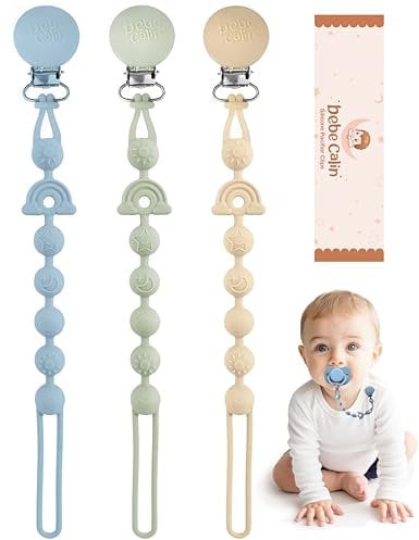 BebeCalin Lot de 3 attache-tétines en silicone, sans BPA, pour fille, design flexible en une seule pièce pour bébé, garde la tétine propre