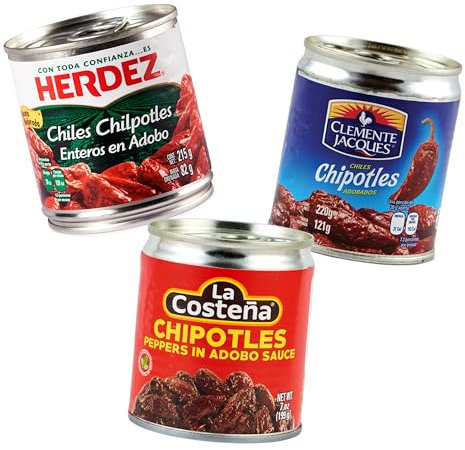 Chipotle Chili in Adobo Sauce probe Set (3 Sorten) – La Costena, Clemente jacques und Herdez. 100% Mexiko - Rauchig-scharfe Chilis in würziger Tomatensauce – Ideal für mexikanische Gerichte
