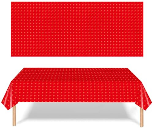 POPOYU 2Pcs Party Tablecloth,Red Building Blocks Table Cloth,137x274cm Building Blocks Themed Table Cover for Kids,Table Decorations for Boys Girls Birthday Party Supplies