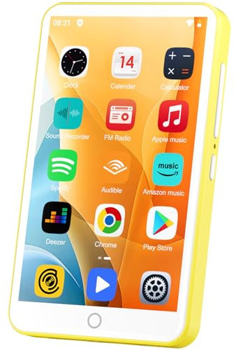 80GB MP3 Player mit Bluetooth und WiFi, Oilsky 4 Zoll 1080P Touchscreen Player, MP3 MP4 Musikplayer, Tragbarer Android Spotify Player mit Play Store App (Gelb)