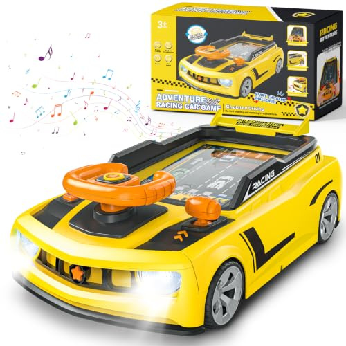 deAO Lenkradspielzeug mit Licht- und Soundeffekten, Simuliertes Rennwagen-Spiel für Kinder, Auto-Abenteuer-Spielzeug mit Lenkrad, Weihnachts und Geburtstagsgeschenke für Jungen Mädchen