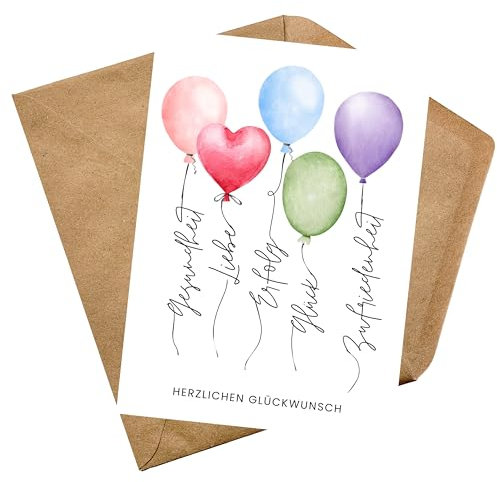 PILUVI THE LABEL Glückwunschkarte mit Kraftpapier Umschlag Herzlichen Glückwunsch Geburtstagskarte Glückwünsche von Herzen