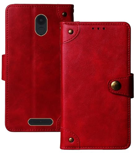 Anybird Premium Retro Flip Leather Protector Case For Panasonic KX-TU155EXBN 2.4 Magnetic Card Slot Protective Bumper (Red)