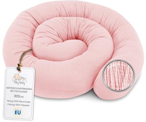Totsy Baby Seitenschläferkissen Musselin Bettschlange Body Pillow 300 cm Baumwolle - Kopfkissen lang Bettrolle Schlafkissen Nackenrolle Oeko-Tex Puderrosa