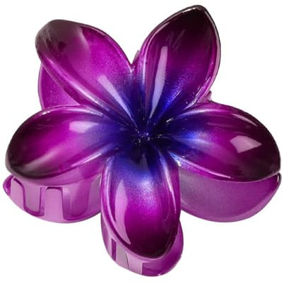 Lot de 4 pinces à cheveux en acrylique - Fleurs hawaïennes - Grandes pinces à cheveux - Antidérapantes - Pour femmes et femmes - Cheveux épais et fins - Violet foncé