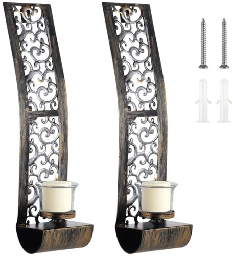2 Stück Antike Wand-Kerzenhalter, bronzefarbene Metallleuchter mit Glasschirmen, Retro-Wanddekoration für Wohnzimmer, Büro und Essbereich