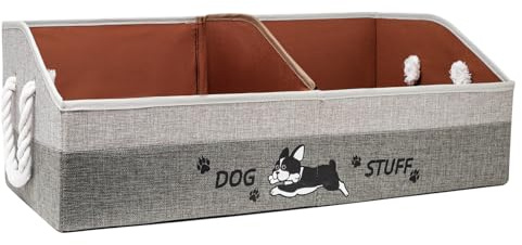 kiviron Large Dog Toy Basket with Handles, 28.5 Collapsible Multi-Purpose Hard Board Dog Toy box, Clothes, Cute for Living Room Area (Gray,Coffee)