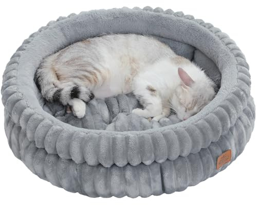 PAWZ Road Katzenbett waschbar, Hundebett kleine Hunde, Rundes, Flauschiges Katzenkissen, Katzenschlafplatz-Bettchen, Katzenkorb, Grau, 61x61x23cm