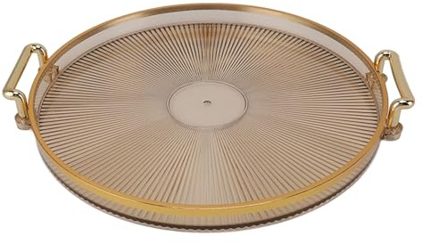 Gold Serving Tray Rim Luxury Style Tea Plates | 27cm Coffee Table Decorative Ottoman Tray with Gold Handle for Fruit Desserts Vanity Cosmetic Perfume Makeup Jewelry (Amber)