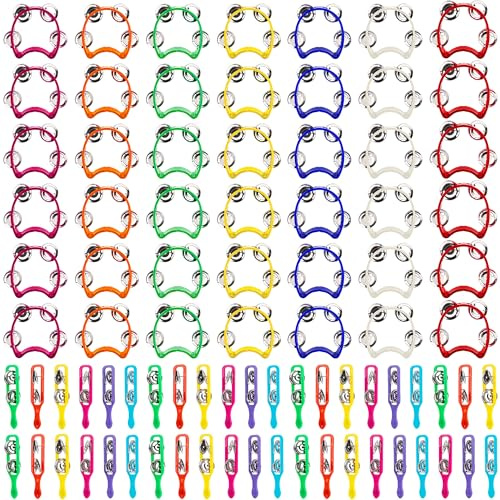 84 Pcs Musical Instruments for Kids 42 Plastic Handheld Tambourine Bells 42 Colorful Cymbals Percussion Shaker Noise Makers for Church Preschool Classroom