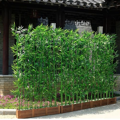 JTSMJQIE Decorative Artificial Trees Artificial Bamboo Plant 1-3 M High Large Fake Plants For Outside Faux Plants For Outdoors Privacy Lifelike Green Leaves Solid Wood Base Easy To Install Home Decor