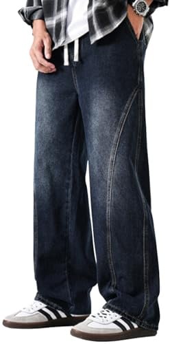 PADOLA Pantalón Vaquero Holgados para Hombre Elástico Cintura Y2K Baggy Vintage Jeans Comodo Casual