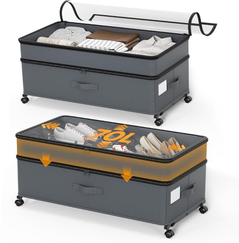 Do-Electr Under Bed Storage with Wheels,2Pack Upgraded Scalable Under Under Bed Storage Containers with Lids,UnderBed Shoe Storage Organizer,Rolling Drawers for Clothes,Shoes,Toys ect(70L)