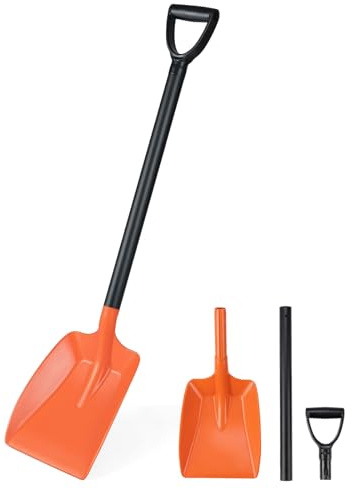 GOPLUS snöskyffel, snöspade bred 255 mm, 111 cm lång spade vinter med aluminiumhandtag och D-grepp, snöröjare robust för uppfart, trottoar, orange
