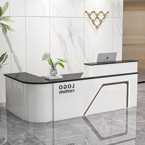 MEEYI Empfangstresen aus Holz mit Tresen - Premium Empfangstresen Empfangstheke mit abschließbarer Schublade und Schrank 220x60x100cm Kleinere Rezeptionstheken für BüroSalonLobby Weiß-Schwarz-Rechts