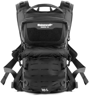 Rhinowalk Motorcykelryggsäck med hjälmhållare och regnskydd, hydreringskompatibel ridryggsäck passar bärbar dator, vattentät reseryggsäck för motorcykel, cykling, vandring, camping – svart