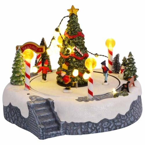Mangloder Weihnachtsdorf Dekoration Mehrfarbig aus Kunststoff, 22 x 21,5 x 17 cm, Miniatur Modellbau Haus für Innenbereich, beleuchtung mit led, stimmung für wohnzimmer tisch kamin advent winter