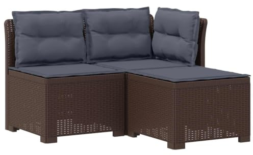 Owoxanthellate 3-Sitzer Gartensofa Modular Rattan-Optik Braun mit Kissen | Modulare Lounge-Garnitur aus Polypropylen für Terrasse und Balkon. Pflegeleichte Eckcouch inklusive bequemer Polster.