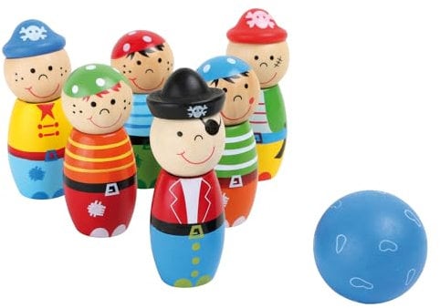 small foot Kegelpiraten aus Holz, 6 Holzkegel in Piraten-Look, Kegelspiel für Wohnzimmer und Garten, Art.-Nr. 3982