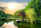 wandmotiv24 Fototapete Gartenlaube an kleinem See, M 250 x 175 cm - 5 Teile, Wanddeko, Wandbild, Wandtapete, Grün M0694