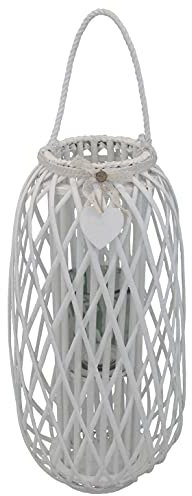 Lanterna In Vimini Bianca Diametro 38 X 86 Per Interno E Esterno, Portico, Porta Candela, Porta Fiori, Giardino Decorazioni