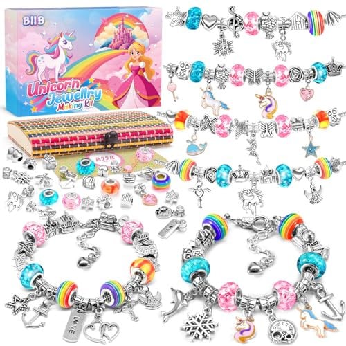 BIIB Regalo Bambina 5 6 7 8 9 10 11 12 Anni, Kit Braccialetti Fai Da Te, Unicorno Regalo, Giochi Bambina 5-12 Anni Femmina, Crea Braccialetti, Compleanno, Perline per Braccialetti