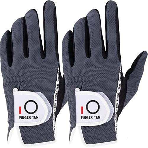 FINGER TEN Golfhandschuhe Herren Links Rechts Golf Handschuh Wert 1 Paar Golfhandschuh Linke Rechte Hand Handschuhe für Männer Golfer, Allwetter Mikrofaser Rain Grip (Dunkelgrau, M, Links)