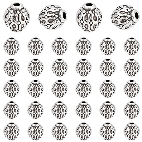 PandaHall 200pcs Runde Spacer Perlen tibetische Legierung Antik Silber Metall Spacer Charm Perlen für Armband Halskette DIY Schmuckherstellung, 6mm, Loch: 1,5mm