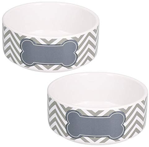2 Small Chevron Grey Puppy Small Dog Feeding Food Water Bowl 13cm/400ml