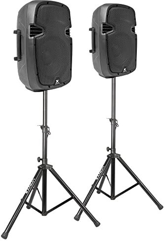 Vonyx SPJ-1000A - PA Lautsprecher Set mit Ständer, DJ Boxen, 10 Zoll Hi-End Aktiv Speaker Set, 800 Watt DJ Anlage mit Stativen, Partyboxen, PA Anlage Komplettset, Stativ Lautsprecherset