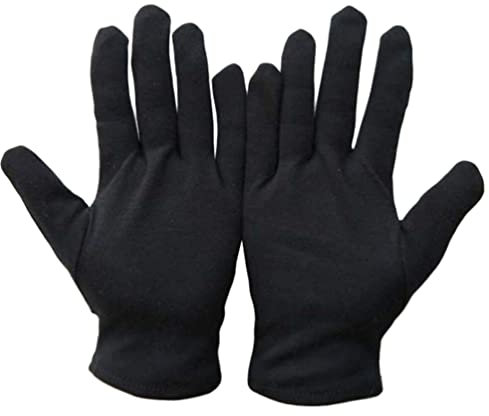 SOLUSTRE 12 Paar baumwollhandschuhe Schwarz Stoff Handschuhe Schutzhandschuhe Arbeitshandschuhe Juweliergeschäft Schmuckinspektion Zeremonie Etikette Restaurant Zuhause Labor Im Freien (Größe )