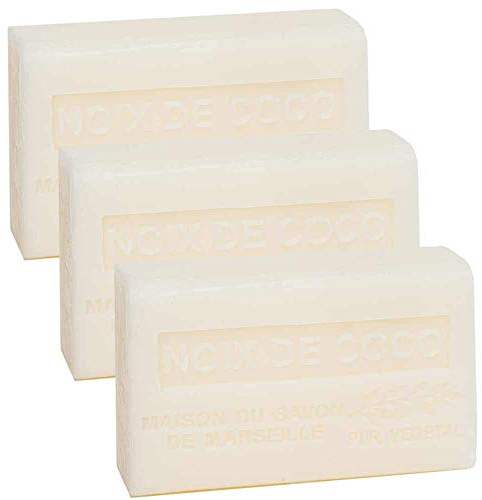Savon De Marseille - French Seife Mit Organisch Sheabutter - Kokosnuss Duft - Geeignet Für Alle Hauttypen - 125 Gramm Stangen - Set Von 3