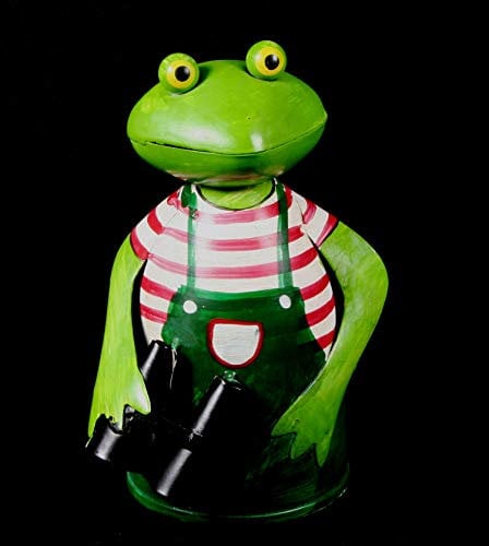 Schick-Design Zaunhocker Frosch mit Fernglas und rotem Shirt aus Blech 21 cm Figur Metall Deko Garten Balkon Dekofigur Pfostenhocker