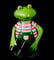 Schick-Design Zaunhocker Frosch mit Fernglas und rotem Shirt aus Blech 21 cm Figur Metall Deko Garten Balkon Dekofigur Pfostenhocker