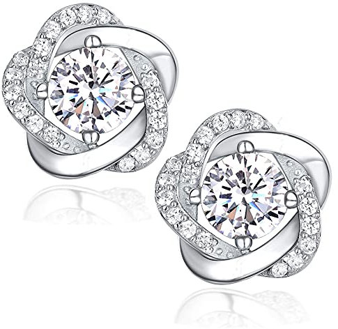 CRYSLOVE Damen Ohrringe 925 Sterling Silber Minimalistische Serie Blütenblatt Ohrstecker, 5A Zirkonia,Geschenke für Frauen (Farbe in Roségold/Silber)