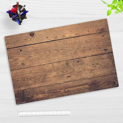 Schreibtischunterlage Kinder und Erwachsene – “Holzoptik braun“ – aus erstklassigem Vinyl (Kunststoff) – 60 x 40 cm – Rutschfeste Schreibunterlage mit bestem Schutz – Made in Germany