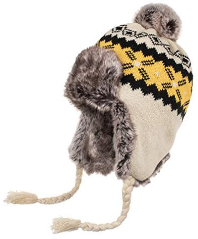 Damen Strickmütze Peruanische Beanie Mütze Winter Warm Wolle Häkeln Quaste Peru Skimütze Kappe mit Ohrenklappen Pom () Gr. 6 7/8/7 1/4, beige
