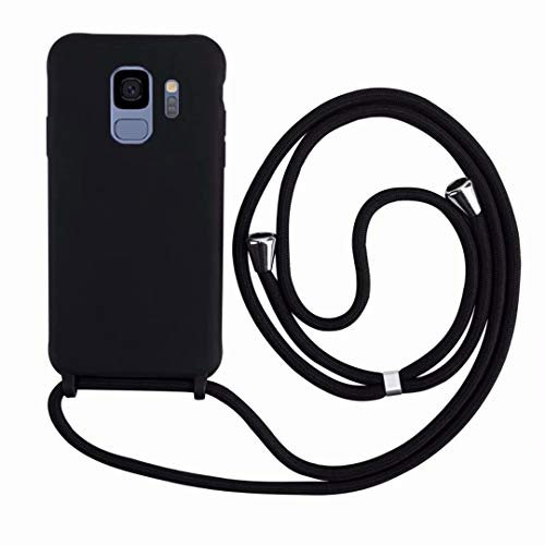 2ndSpring Coque avec Collier Compatible avec Samsung Galaxy S9,Tour de Cou Lanière en Corde Pendentif Housse,Silicone Souple Noir