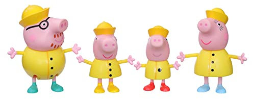 Peppa Pig Peppa’s Adventures Regentag mit Familie Wutz, Figuren 4er-Pack Spielzeug, 4 Figuren der Familie Wutz mit Regenmänteln, ab 3 Jahren