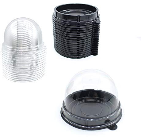 MR.FOAM Clear Plastic Mini Cupcake Container, 25 PC Desk Pet Containers, Mooncake Boxes, Muffin Pod Dome, Single Holders, Individual Plastic Disposable (Black, 25pc)