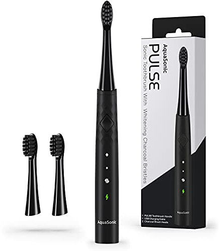 AquaSonic Pulse – Ultra Whitening Electric Toothbrush w Activated Charcoal Whitening Bristles – Sonic Rechargeable toothbrush – 3 Modes & Smart Timers – Lasts 45 days – Home & Travel Toothbrush