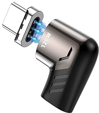 Sisyphy USB C Magnetischer Adapter (1er Pack), USB2.0 Typ C Adapter mit rechtem Winkel, PD 120W Ladung und 480Mbps Datentransfer, Kompatibel mit MacBook Samsung iPad Pro und mehr USB C Geräten
