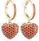 Orecchino a cerchio da donna a forma di cuore, orecchini a goccia ipoallergenici placcati in oro rosa e argento con zirconi (Rosso, Placcato oro)