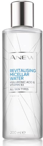 Avon Anew Revitalisierendes Mizellenwasser, 200 ml, enthält Hyaluronsäure und Vitamin B3, löst Make-up auf Ölbasis, für alle Hauttypen, tierversuchsfrei
