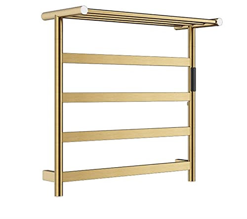 Handtuchtrockner Heizkörper Edelstahl Handtuchheizkörper Bad Heizkörper 4-bar Wand-Handtuchheizkörper Mit Oberem Regal Die Kohlefaserheizung (Color : Gold)
