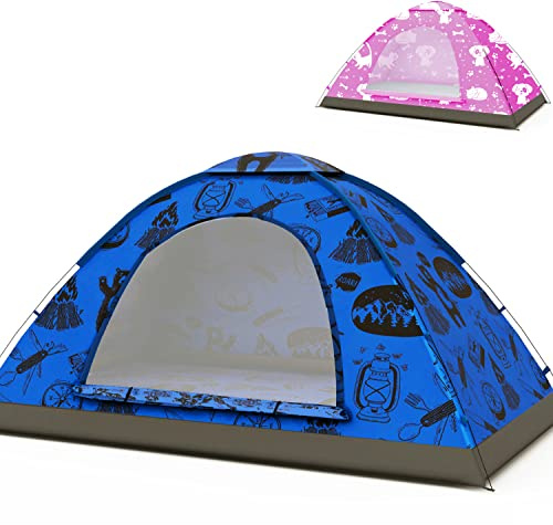 KidzAdventure 2 in 1 Kids Tent for Camping/Kids Play Tent| Backpacking Tent for Kids |Easy Set UP |Blue Adventure Theme Camping Tent
