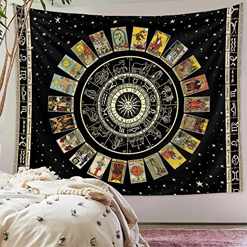 Ricemru Wandteppich Sternzeichen Sternbilder Wandbehang Vintage Tarot Star Aesthetic Wandtuch Tarotkarte Aesthetic Kunst Wandtücher Wanddeko für Wohnzimmer 150x130