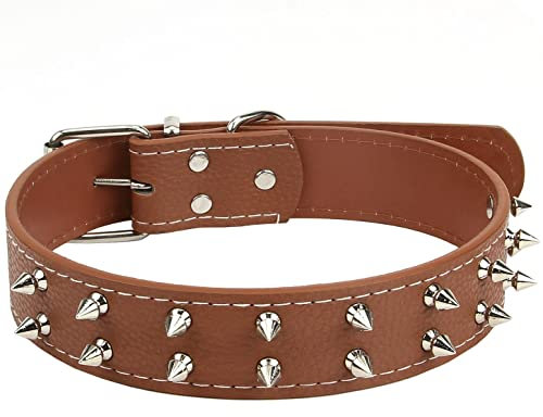 ZESLIV Hundehalsband aus PU Leder Halsband mit verchromte Nieten Optik für kleine mittelgroße große Hunde, Verstellbares Halsband Braun